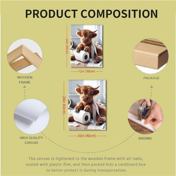 Highland Cow Wall Art Set Framed Funny Bathroom Farmhouse Rustic Decor 12x16 - Picture 4 of 8